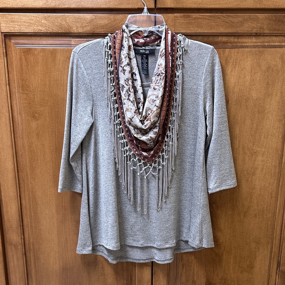 Style & Co. Gray Tunic with Scarf Accent